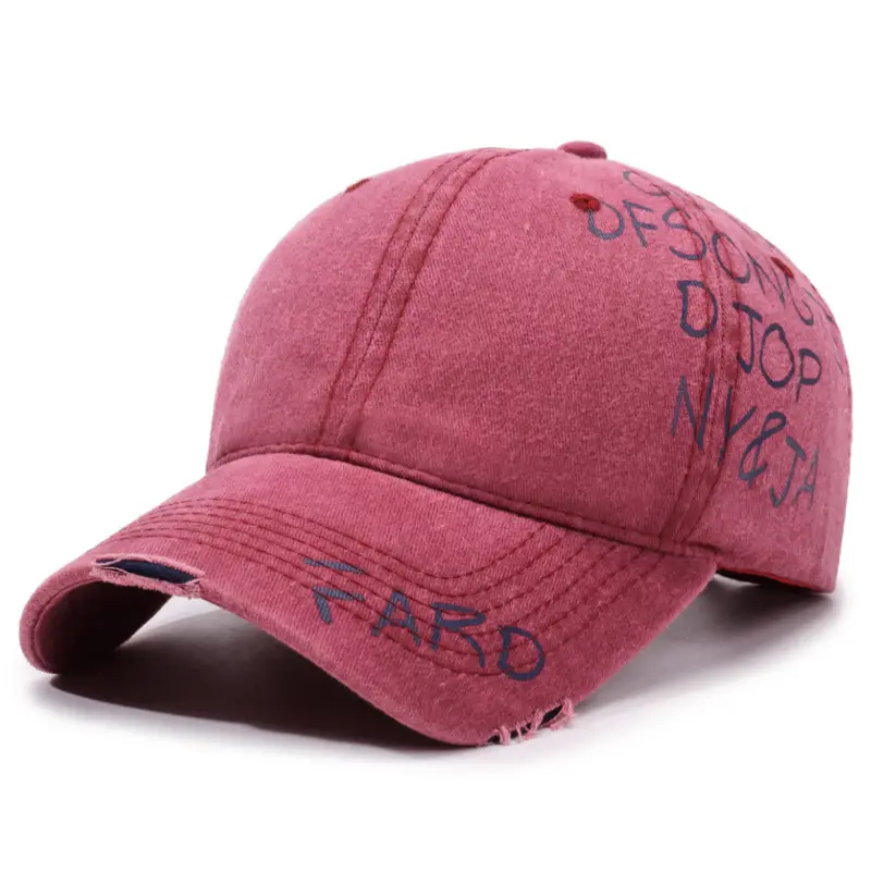 American Retro Washed Distressed Letter Graffiti Duckbill Cap Unisex Curved Brim Sun Hat Versatile Baseball Cap - Image 2