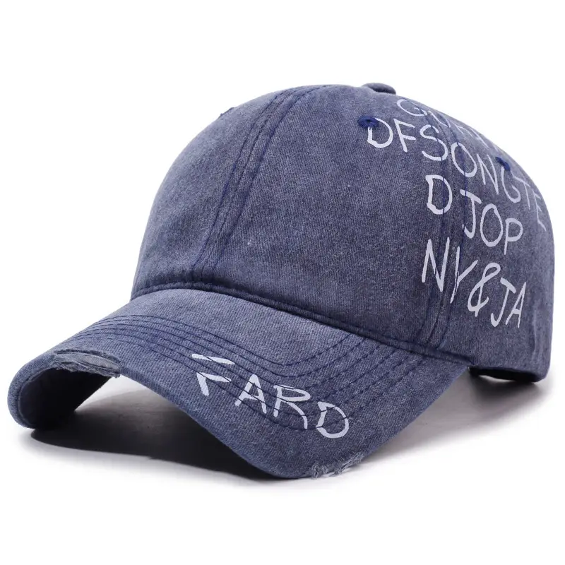 American Retro Washed Distressed Letter Graffiti Duckbill Cap Unisex Curved Brim Sun Hat Versatile Baseball Cap - Image 3
