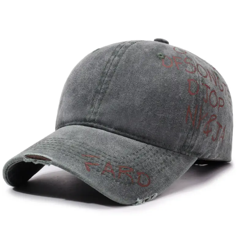 American Retro Washed Distressed Letter Graffiti Duckbill Cap Unisex Curved Brim Sun Hat Versatile Baseball Cap - Image 4