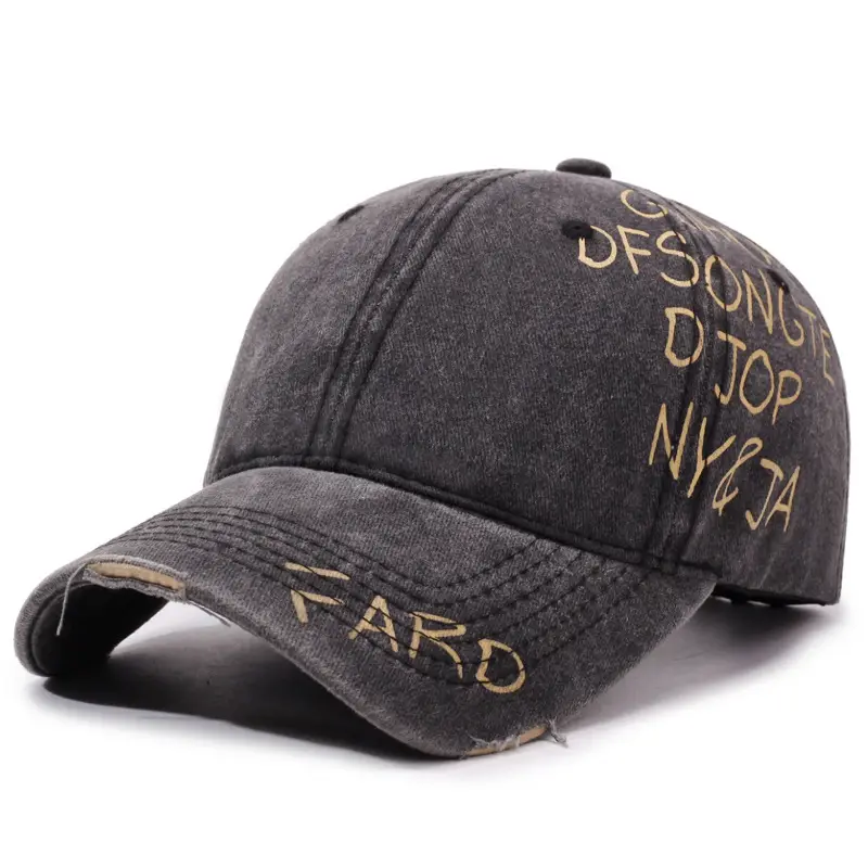 American Retro Washed Distressed Letter Graffiti Duckbill Cap Unisex Curved Brim Sun Hat Versatile Baseball Cap - Image 5