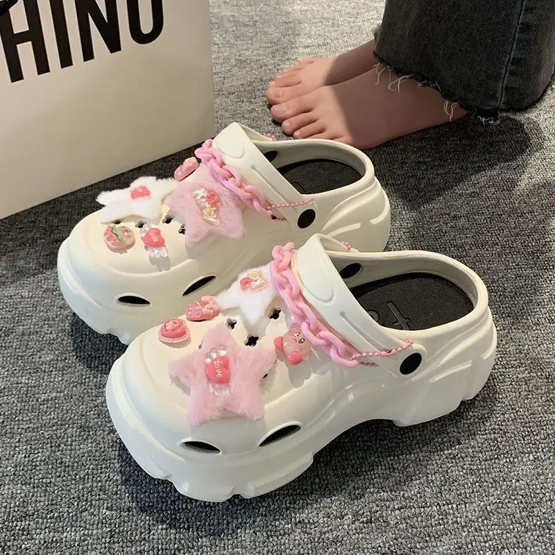 Black Embellished Clogs for Women with Chain & Pearl Decor