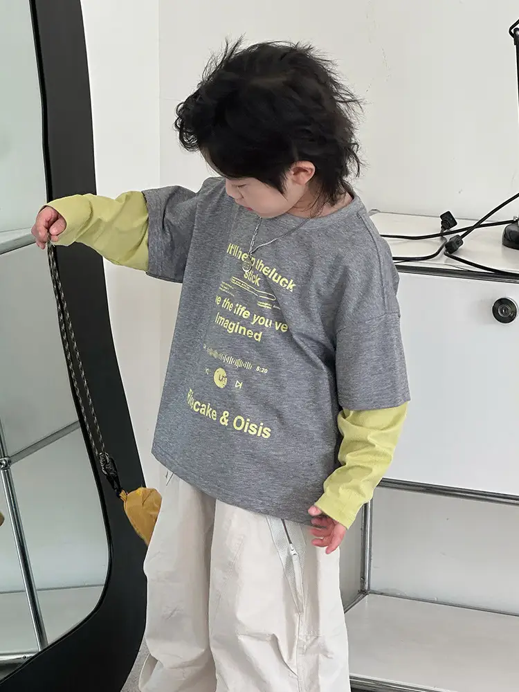 Ricevale & Omin Grey Letter Print Kids T-Shirt