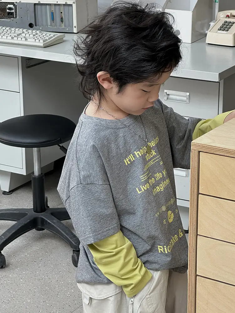 Ricevale & Omin Grey Letter Print Kids T-Shirt