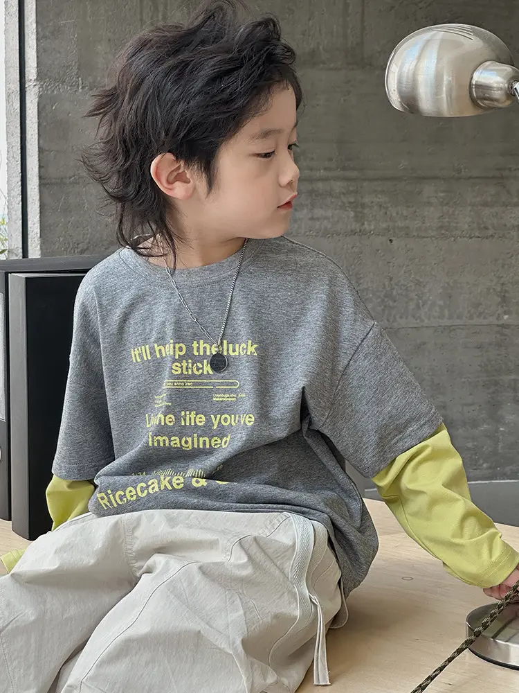 Ricevale & Omin Grey Letter Print Kids T-Shirt