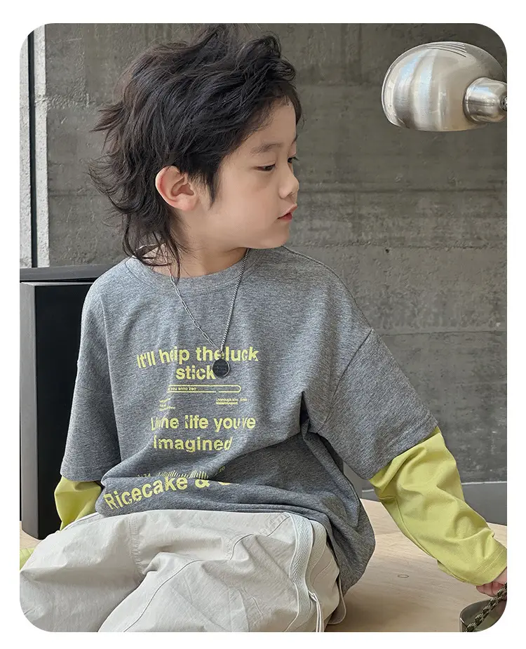 Ricevale & Omin Grey Letter Print Kids T-Shirt — feature 10