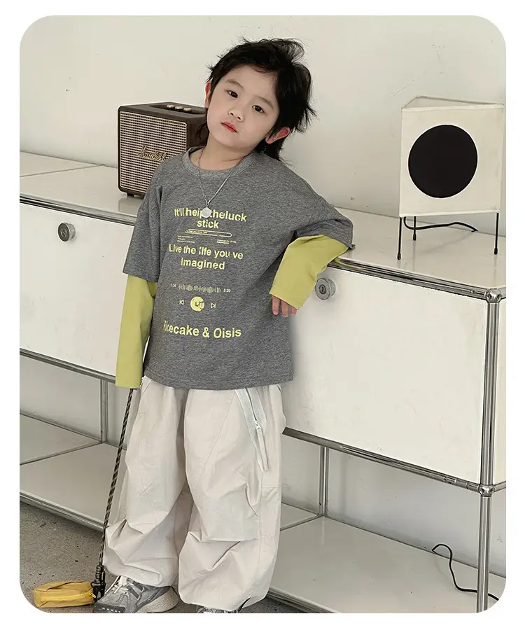 Ricevale & Omin Grey Letter Print Kids T-Shirt — feature 11