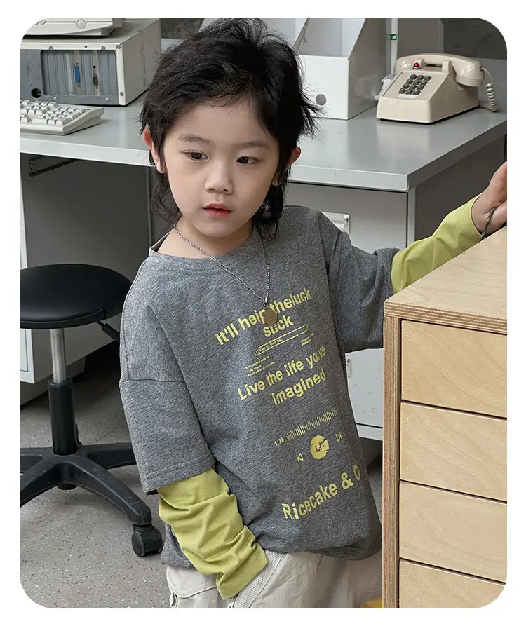 Ricevale & Omin Grey Letter Print Kids T-Shirt — feature 12
