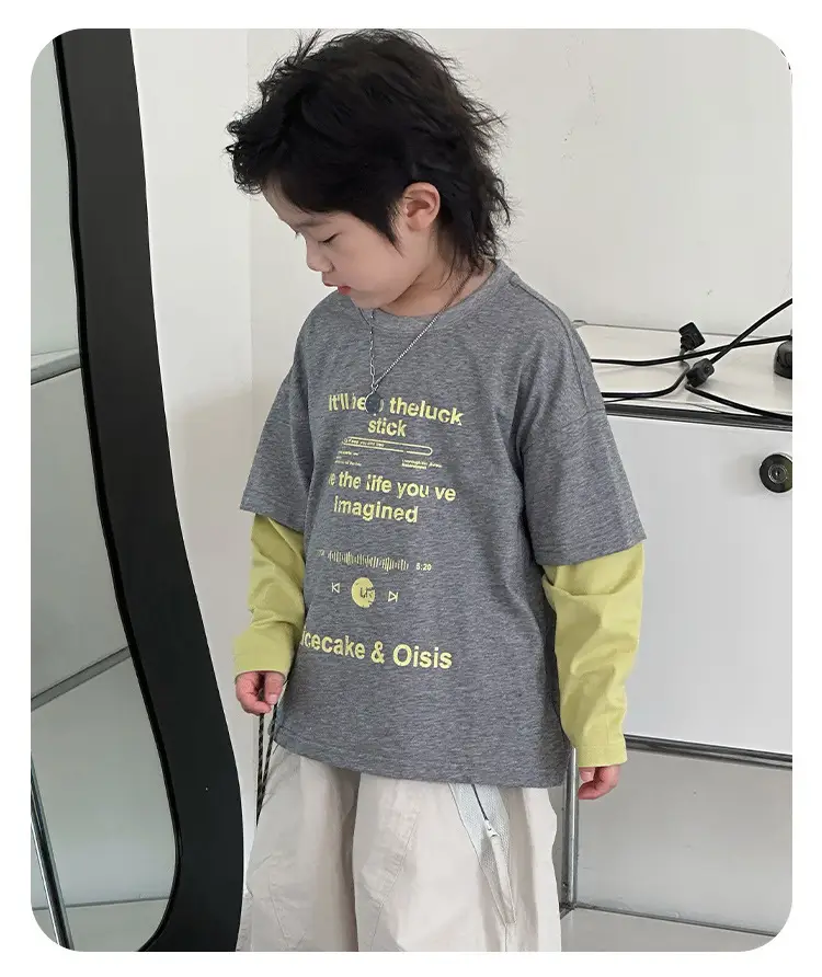 Ricevale & Omin Grey Letter Print Kids T-Shirt — feature 14