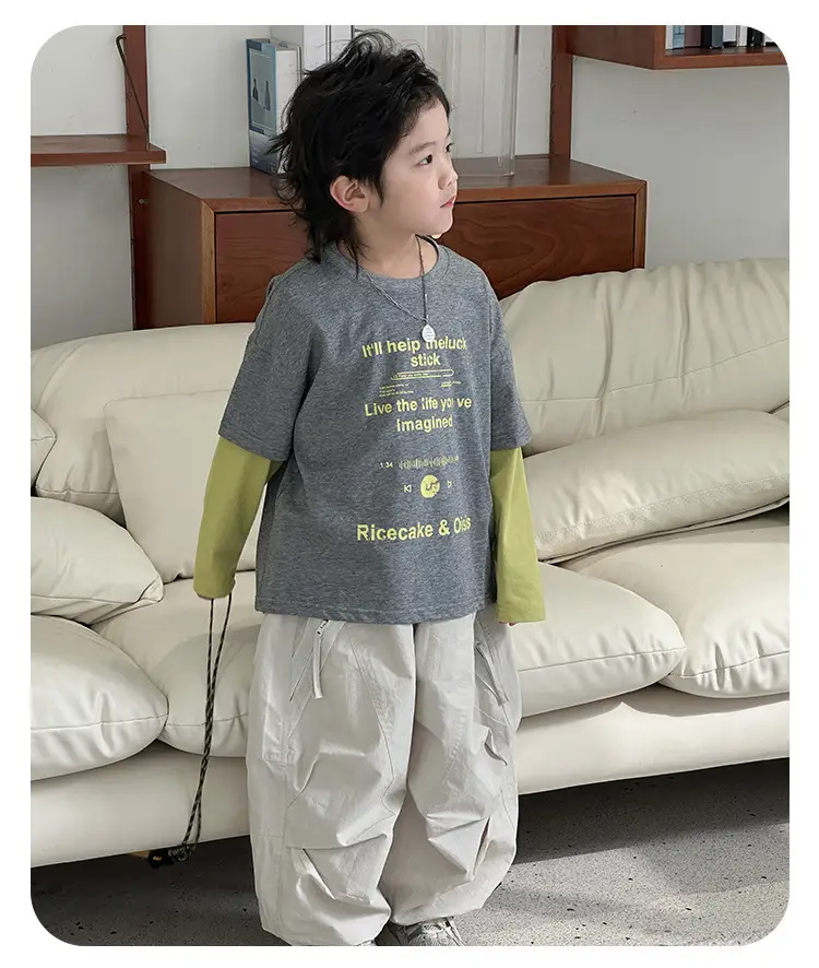 Ricevale & Omin Grey Letter Print Kids T-Shirt — feature 15