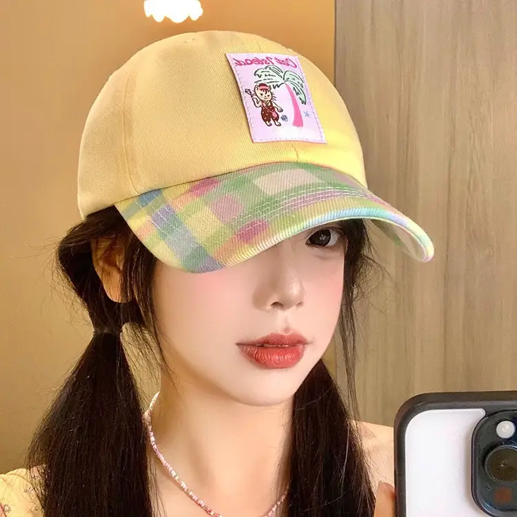 Korean Style Plaid Baseball Cap for Women - Image 4