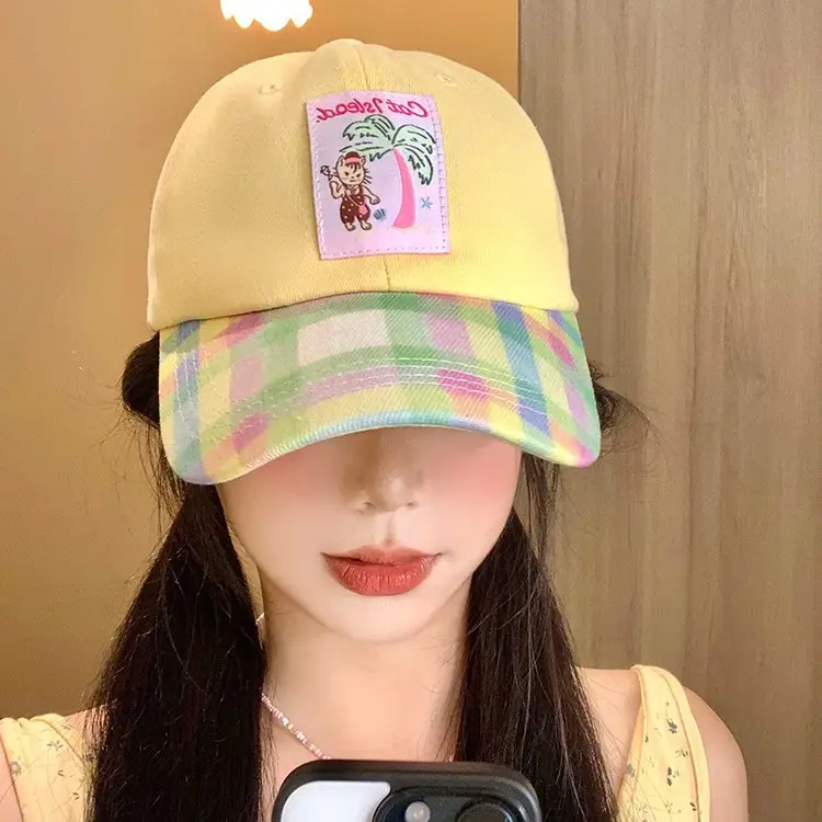 Korean Style Plaid Baseball Cap for Women - Image 5
