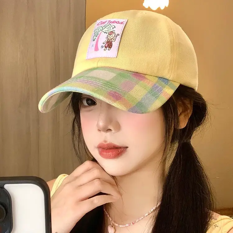 Korean Style Plaid Baseball Cap for Women - Image 7