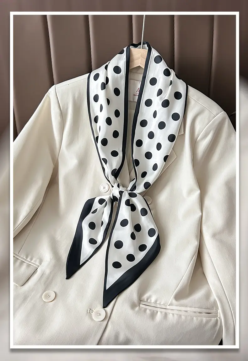 Women Silk Scarf Blue Black Polka Dot Neckband — feature 1