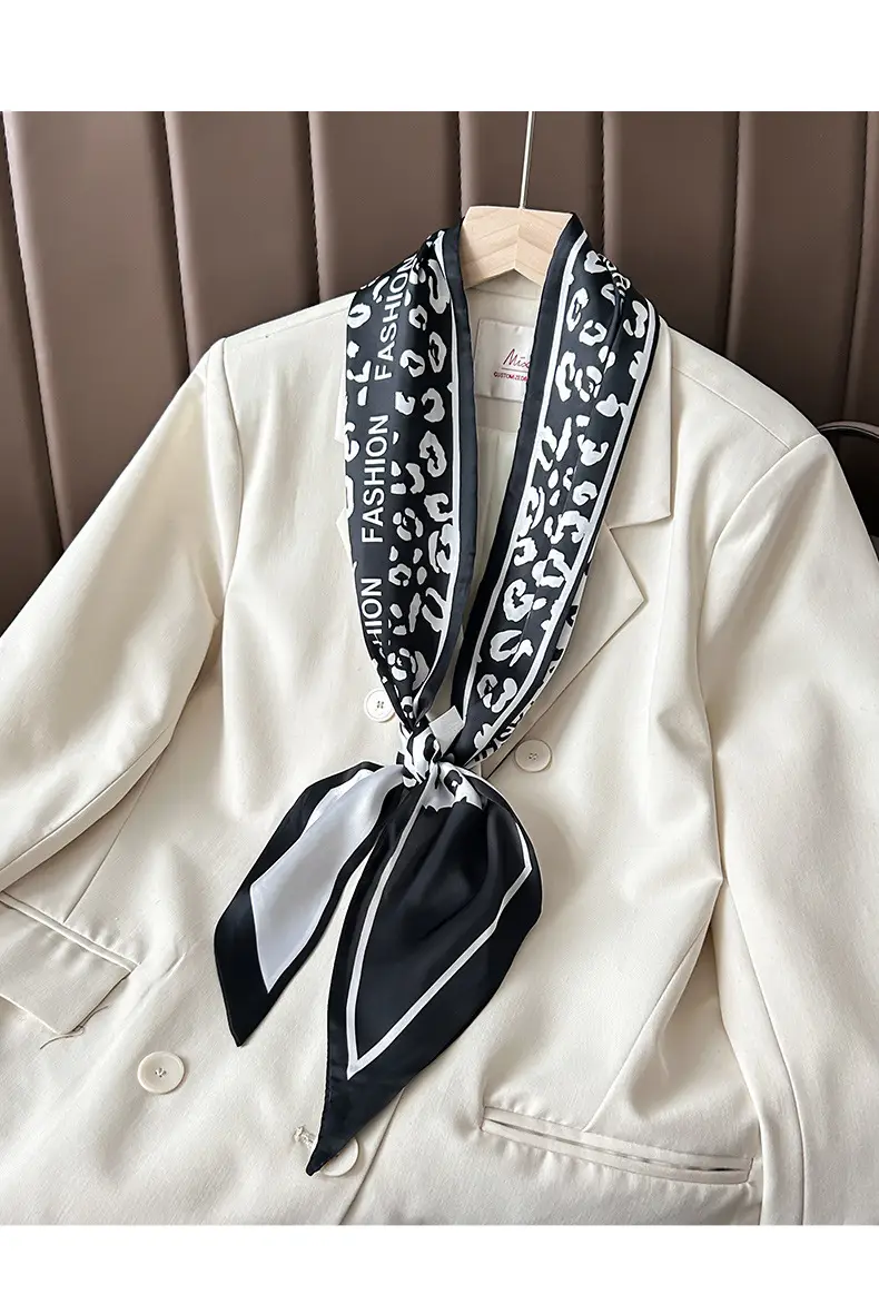 Women Silk Scarf Blue Black Polka Dot Neckband — feature 10