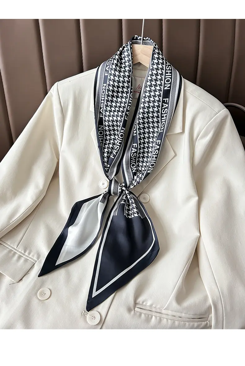 Women Silk Scarf Blue Black Polka Dot Neckband — feature 12