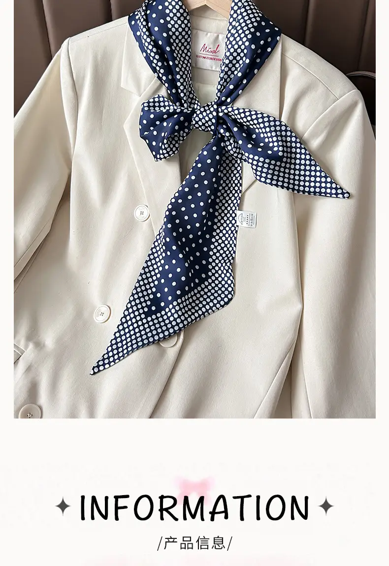 Women Silk Scarf Blue Black Polka Dot Neckband — feature 3