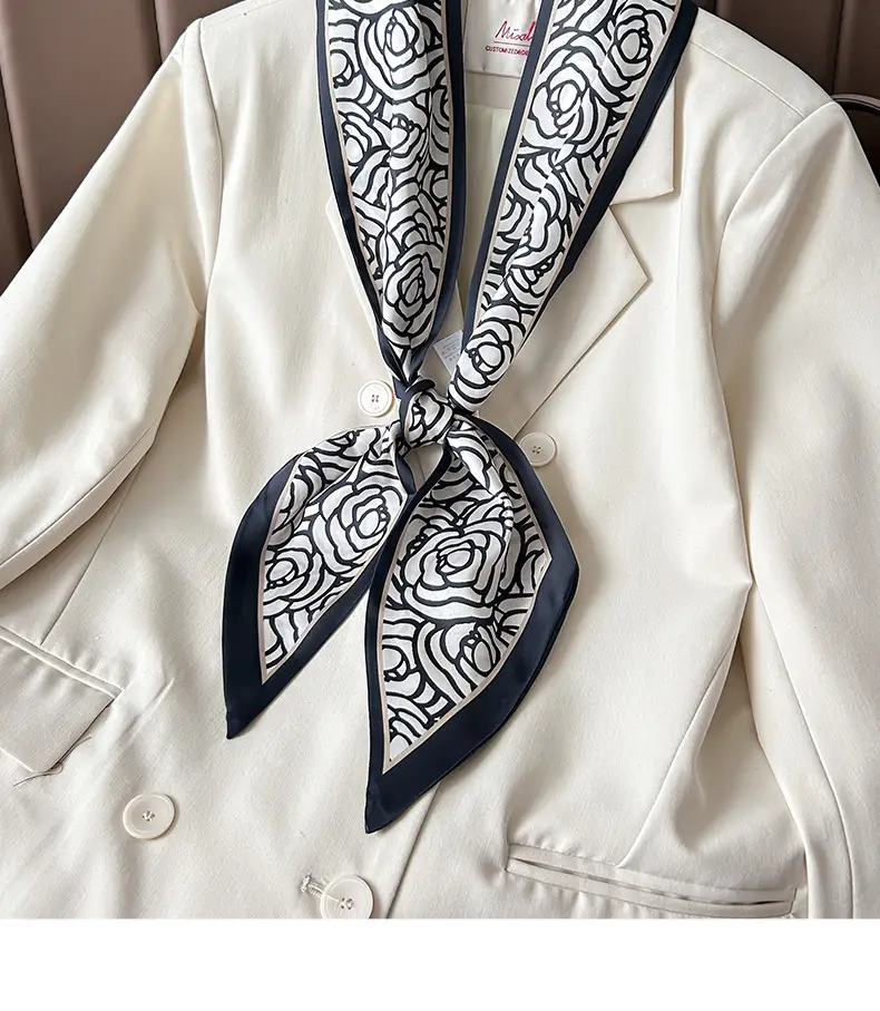 Women Silk Scarf Blue Black Polka Dot Neckband — feature 8