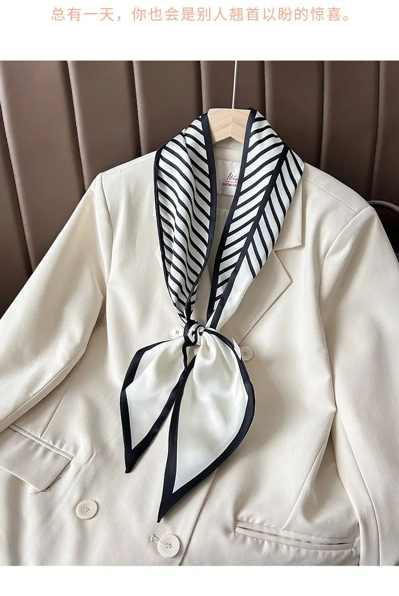 Women Silk Scarf Blue Black Polka Dot Neckband — feature 9