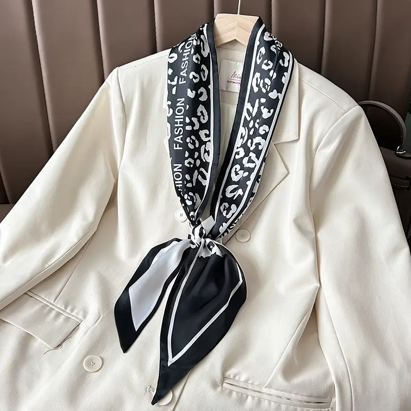 Women Silk Scarf Blue Black Polka Dot Neckband