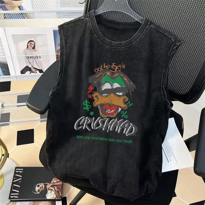 Cross-Border Ozone American Vest Boys Sleeveless T-Shirt Washed Cotton Summer Kidsren's Vest Retro Trendy Brand Top