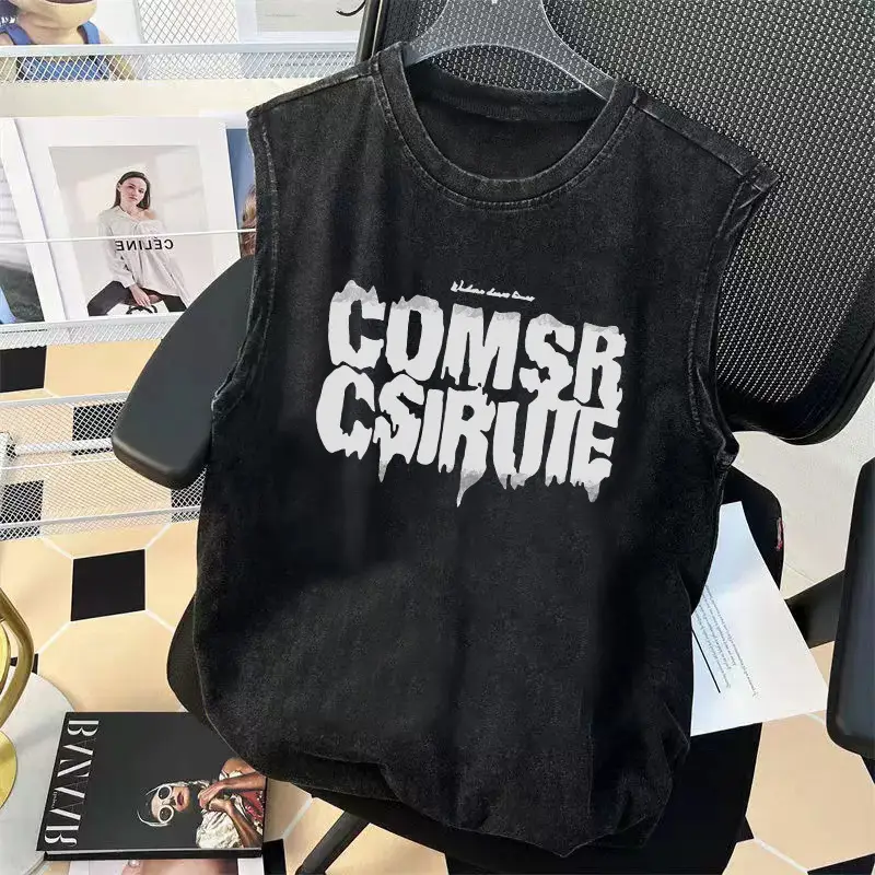 Cross-Border Ozone American Vest Boys Sleeveless T-Shirt Washed Cotton Summer Kidsren's Vest Retro Trendy Brand Top