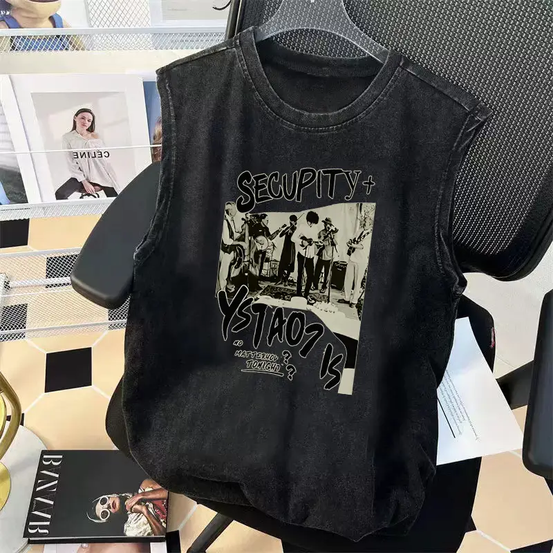 Cross-Border Ozone American Vest Boys Sleeveless T-Shirt Washed Cotton Summer Kidsren's Vest Retro Trendy Brand Top