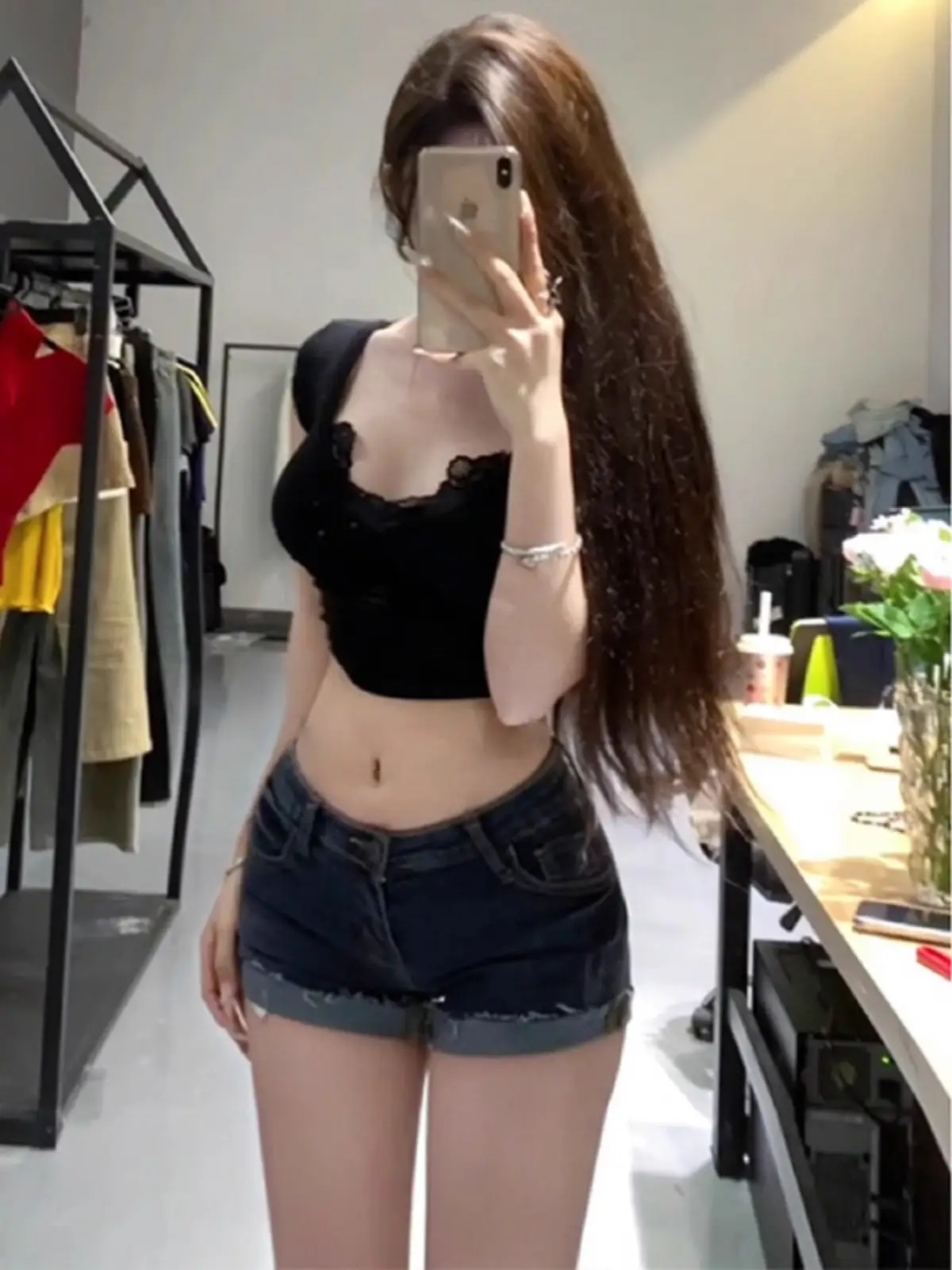 Dark Blue Curled Denim Shorts for Women 2025