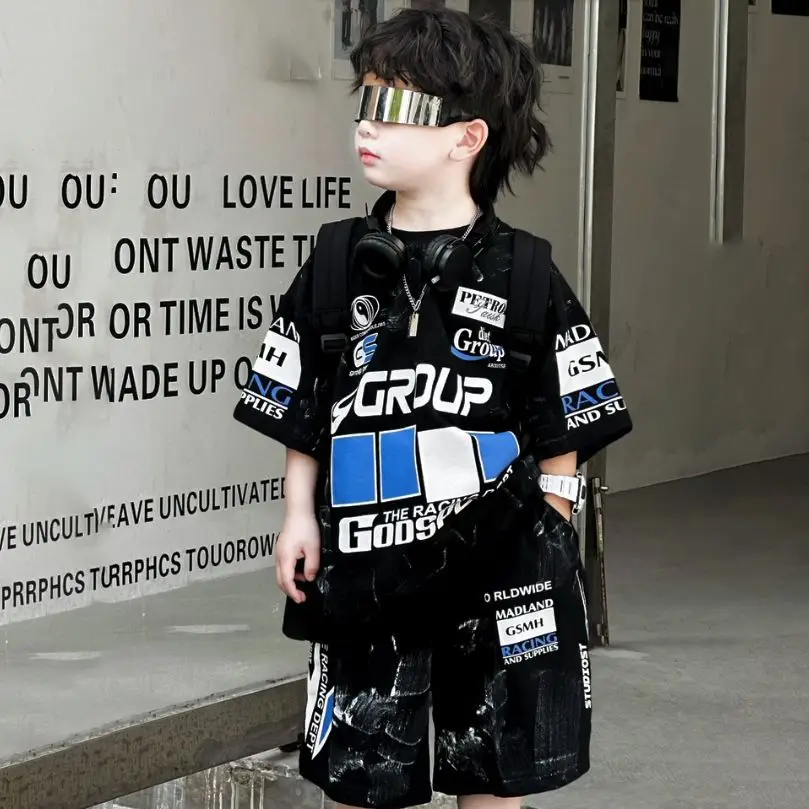 Boys Korean Style Cool Shorts Suit Five Point Two-Piece Set — feature 7