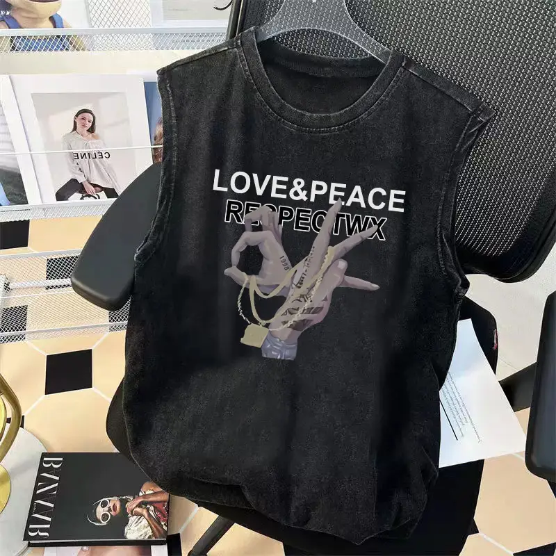 Boys Washed Vintage Vest Children Summer T-Shirt Pure Cotton Loose Sleeveless Cross Border Wholesale