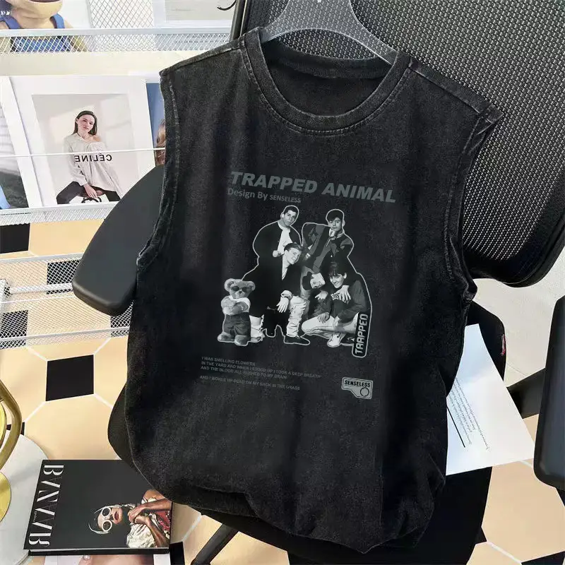 Boys Washed Vintage Vest Children Summer T-Shirt Pure Cotton Loose Sleeveless Cross Border Wholesale