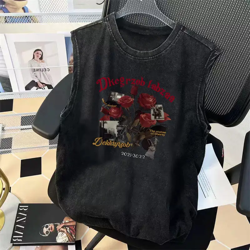 Boys Washed Vintage Vest Children Summer T-Shirt Pure Cotton Loose Sleeveless Cross Border Wholesale — feature 7