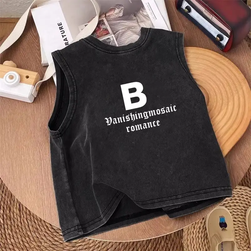 Pure Cotton Sleeveless T-Shirt for Boys Black Vintage — feature 7