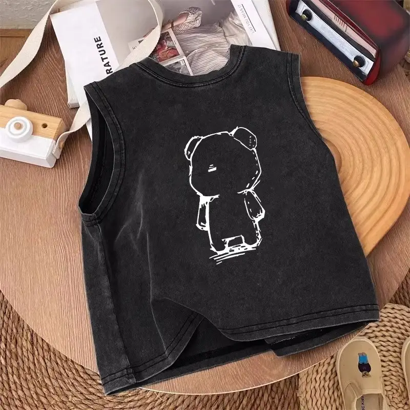 Pure Cotton Sleeveless T-Shirt for Boys Black Vintage — feature 8