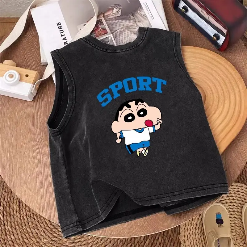 Pure Cotton Sleeveless T-Shirt for Boys Black Vintage — feature 9