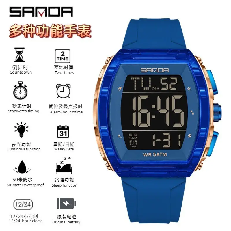 Sanda Waterproof Countdown Electronic Watch Blue 2049 - Image 4