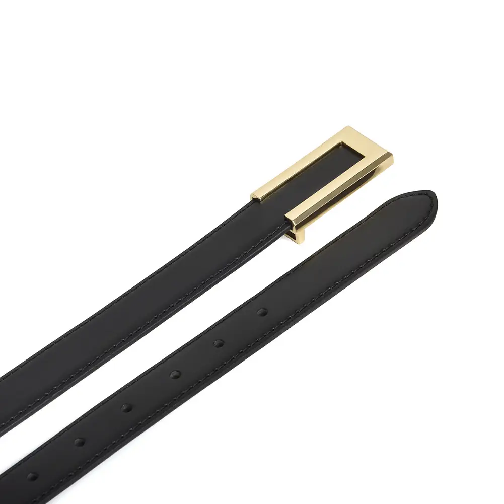 Women's Brown Leather Belt with Gold Buckle - Image 8