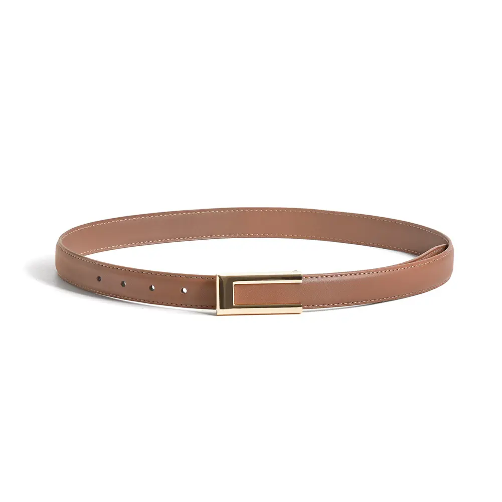 Women's Brown Leather Belt with Gold Buckle - Image 9