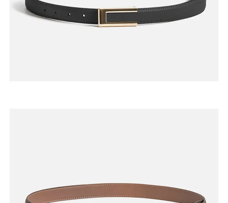 Women's Brown Leather Belt with Gold Buckle β feature 14