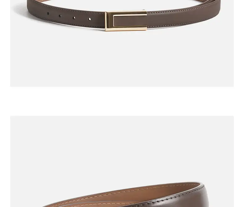 Women's Brown Leather Belt with Gold Buckle β feature 15