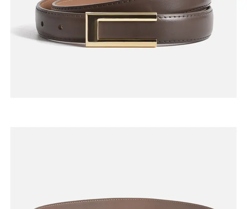 Women's Brown Leather Belt with Gold Buckle β feature 16