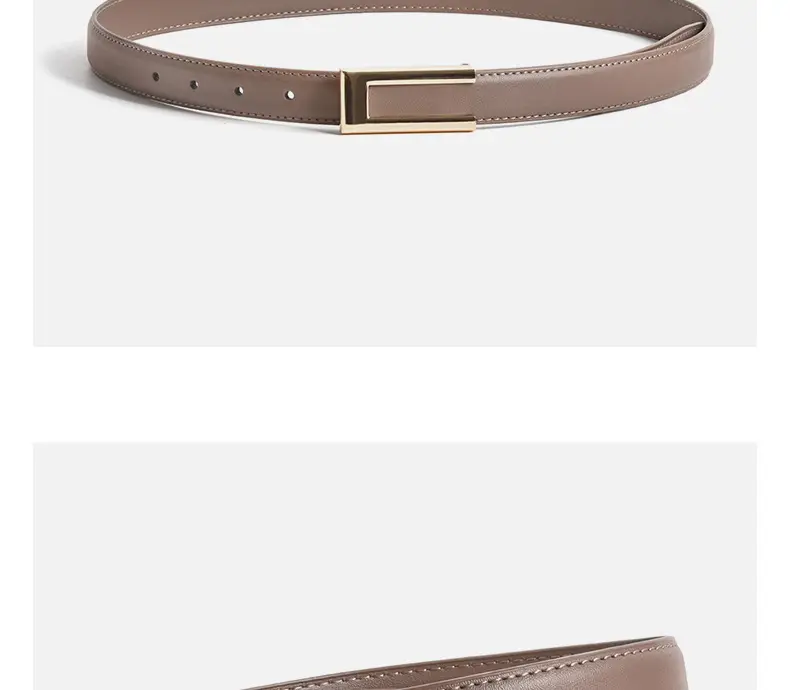 Women's Brown Leather Belt with Gold Buckle β feature 17