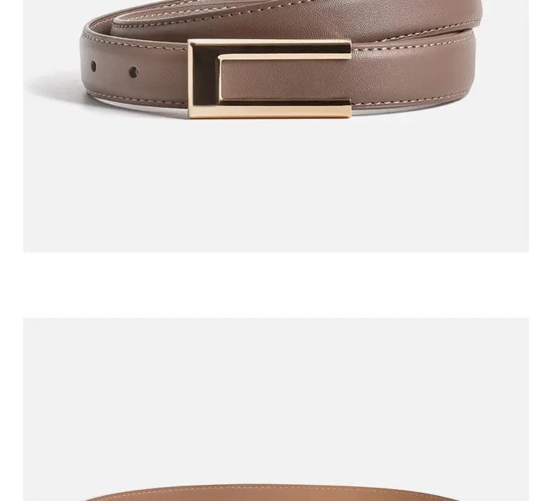 Women's Brown Leather Belt with Gold Buckle β feature 18