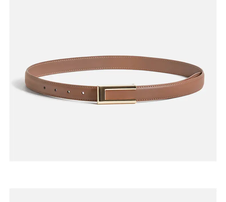 Women's Brown Leather Belt with Gold Buckle β feature 20