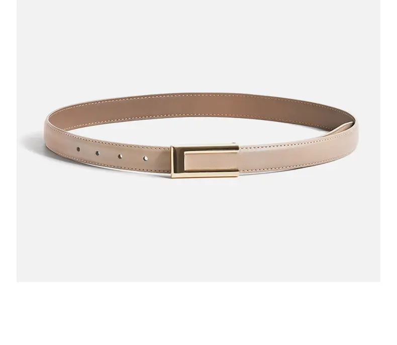 Women's Brown Leather Belt with Gold Buckle β feature 21