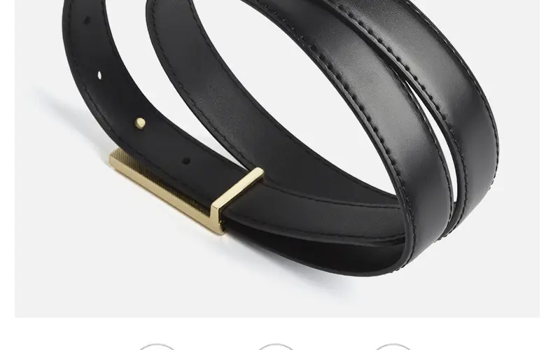 Women's Brown Leather Belt with Gold Buckle β feature 6