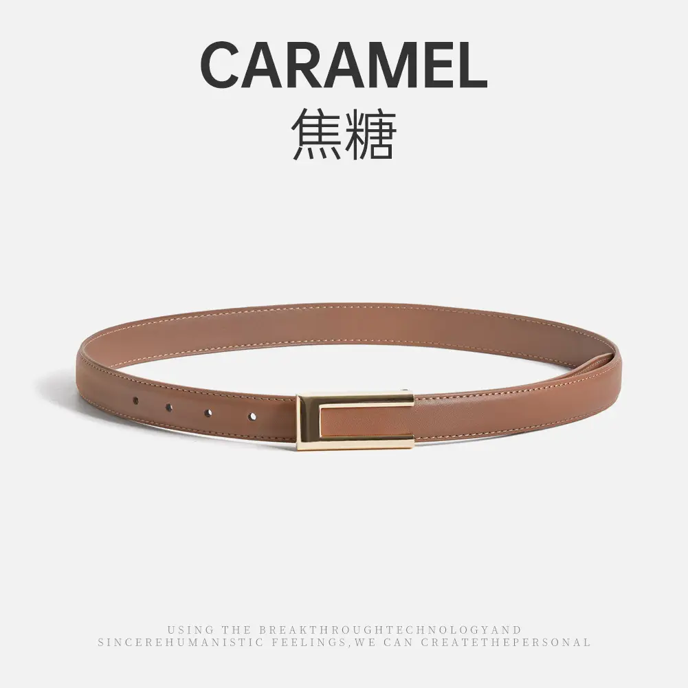 Women's Brown Leather Belt with Gold Buckle - Image 2