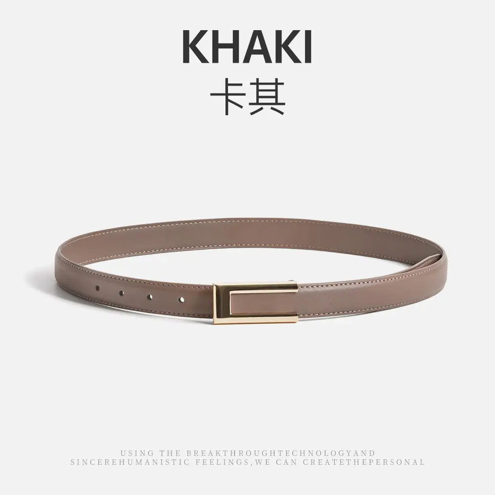 Women's Brown Leather Belt with Gold Buckle - Image 3