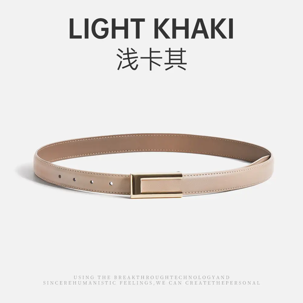 Women's Brown Leather Belt with Gold Buckle - Image 4