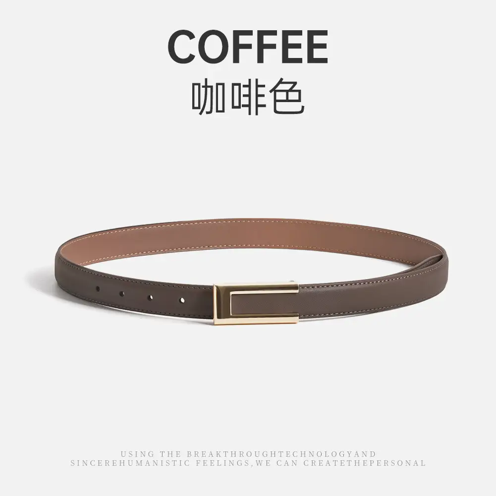 Women's Brown Leather Belt with Gold Buckle - Image 5