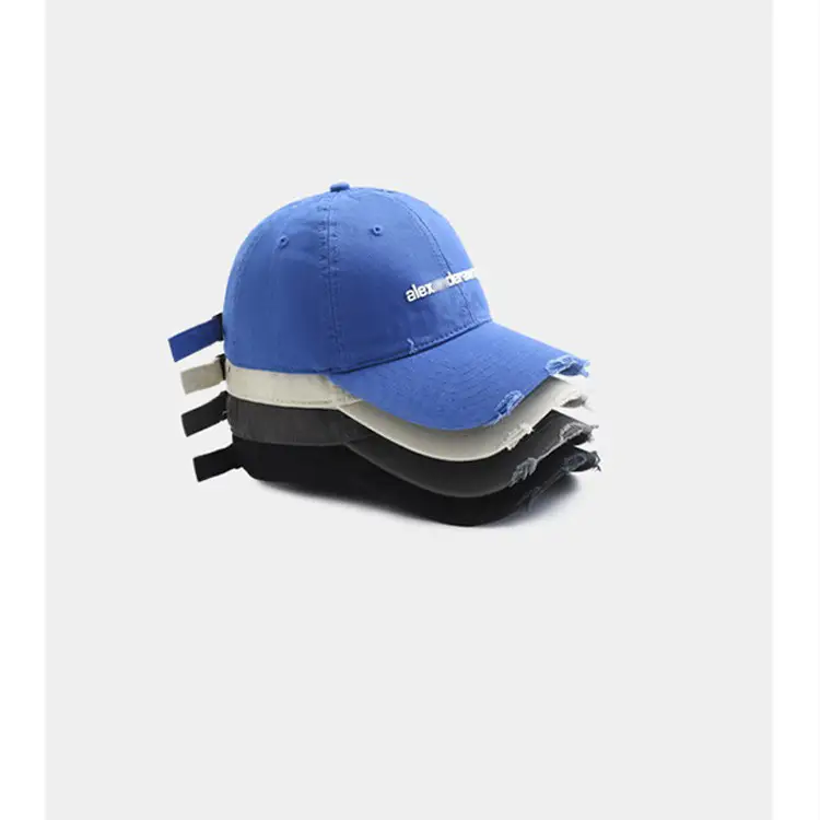 Black Distressed Baseball Cap for Women Men Korean Style Casual - Image 8